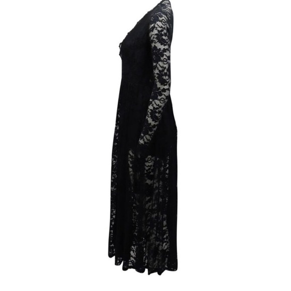 Ganni Deep Neckline Lace Midi Dress in Black Polyamide Blend - Picture 2 of 3